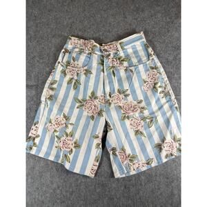 Vintage 90s Get! Denim Shorts Womens 7/8 High Rise Floral Striped Cottagecore
